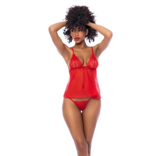 Babydoll rojo de encaje para mujer